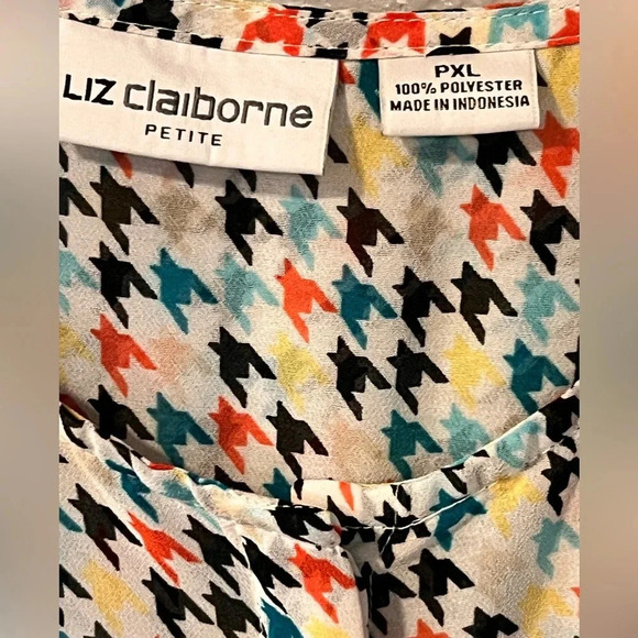 Women Liz Claiborne Sheer Long Sleeve Multicolor Abstract Blouse XL Petite - Picture 6 of 6